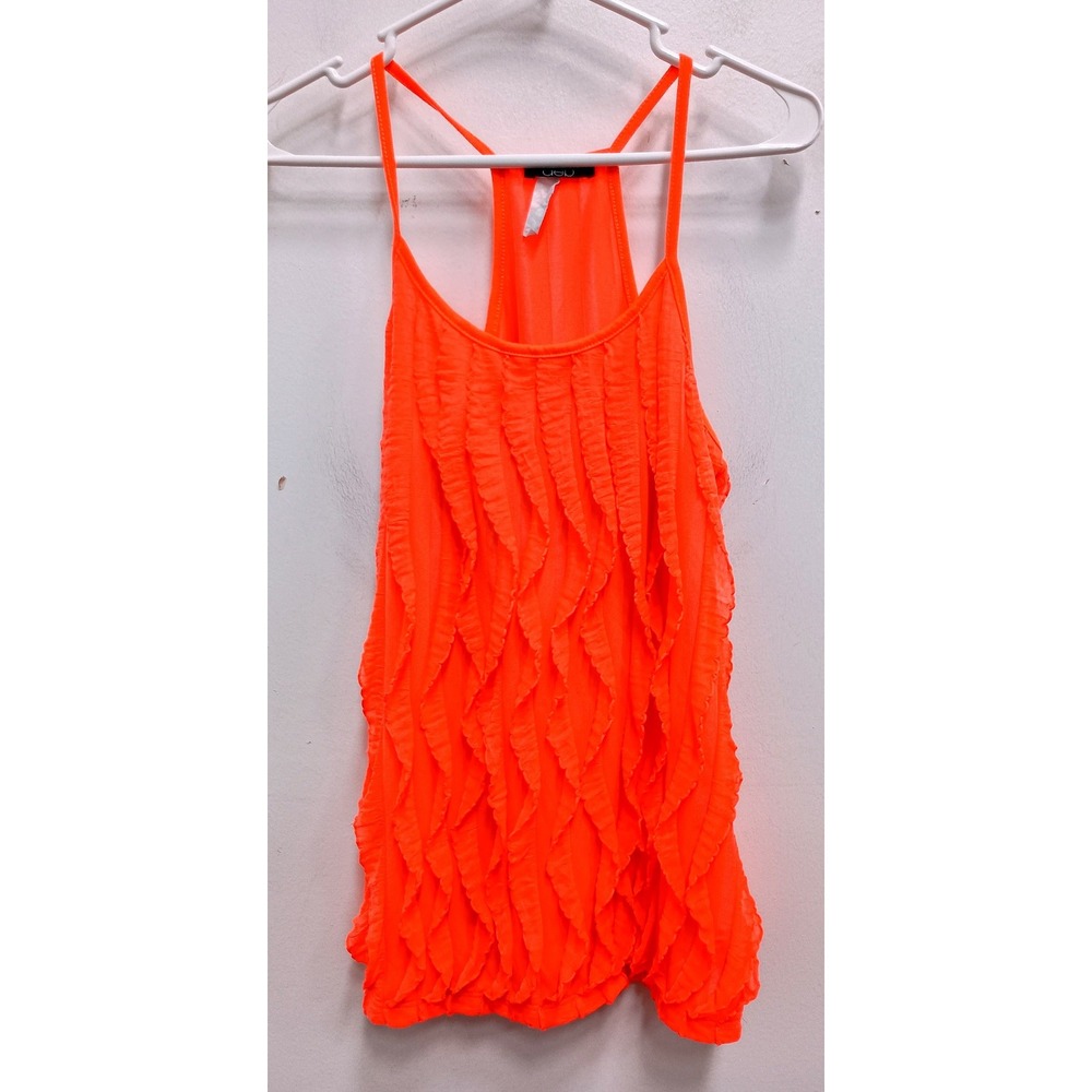 Deb Y2K Vintage Ruffle Tank Top Womens Small Orange Neon Sleeveless